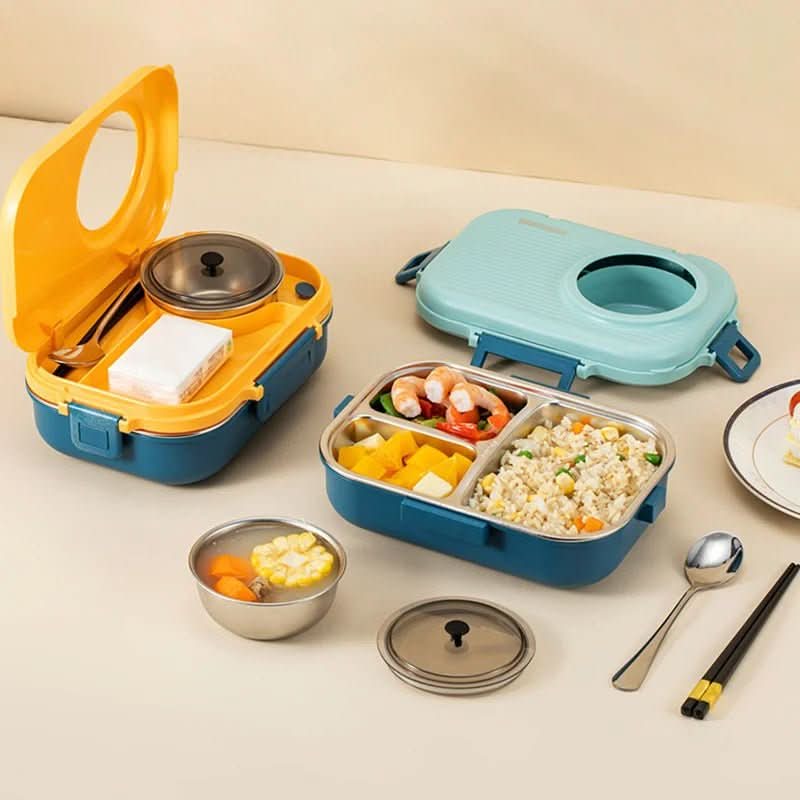 Leak-Proof Stainless Steel Lunch Container with 3 Compartments