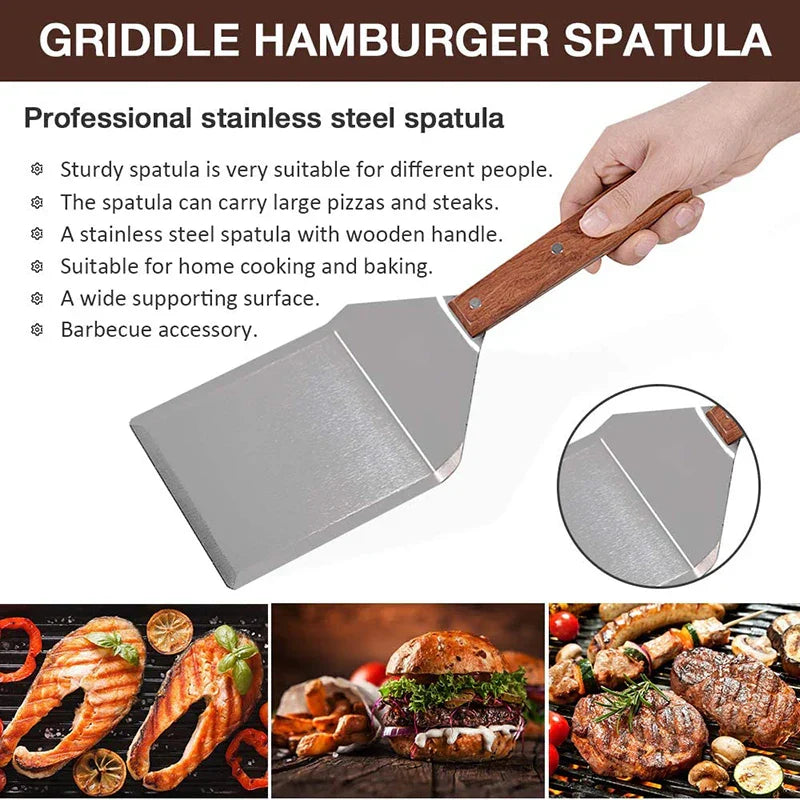 Hochwertiger Edelstahl-Spatel mit Holzgriff für Grillliebhaber