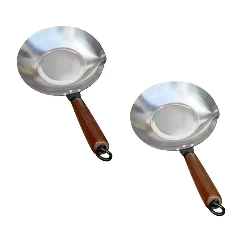 Edelstahl Schmelzpfanne mit Ausguss und Holzgriff