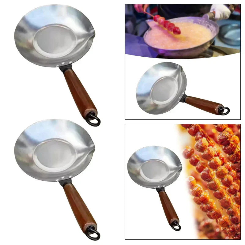 Edelstahl Schmelzpfanne mit Ausguss und Holzgriff