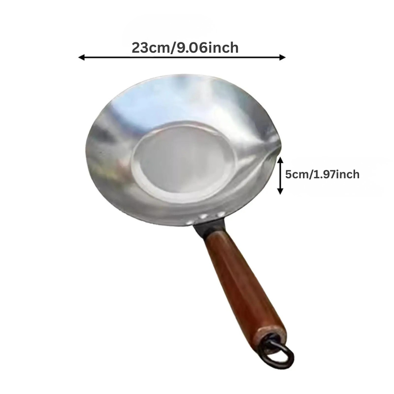 Edelstahl Schmelzpfanne mit Ausguss und Holzgriff