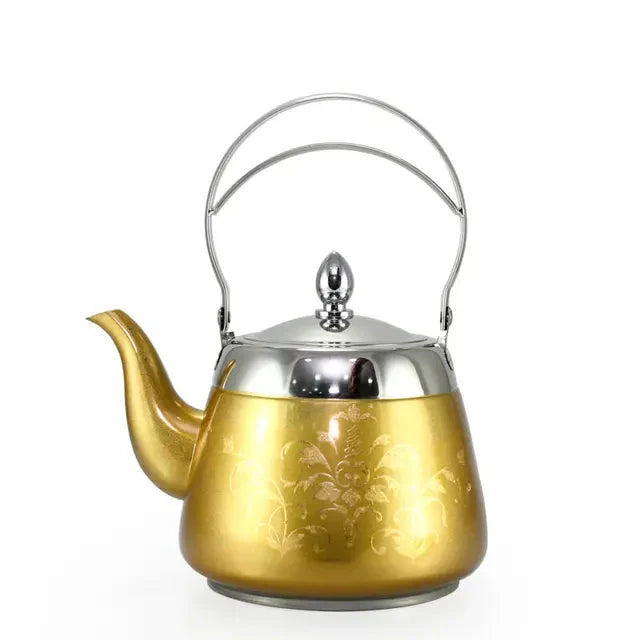 Eleganter Edelstahl-Wasserkocher mit floralem Design