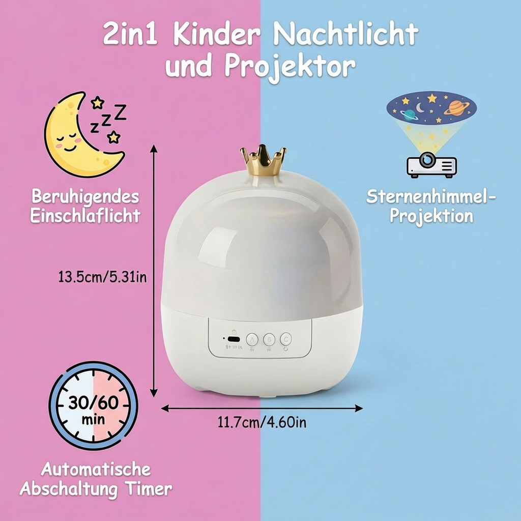 Nachtlicht und Projektor für Kinder im 2-in-1 Design