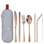 Practical 8-piece stainless steel camping cutlery set in black