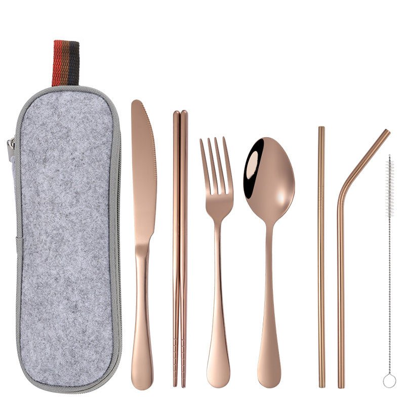 Practical 8-piece stainless steel camping cutlery set in black