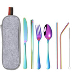 Practical 8-piece stainless steel camping cutlery set in black