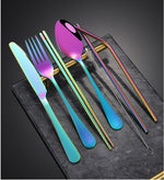 Practical 8-piece stainless steel camping cutlery set in black