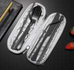 Practical 8-piece stainless steel camping cutlery set in black