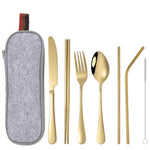 Practical 8-piece stainless steel camping cutlery set in black