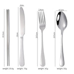 Practical 8-piece stainless steel camping cutlery set in black