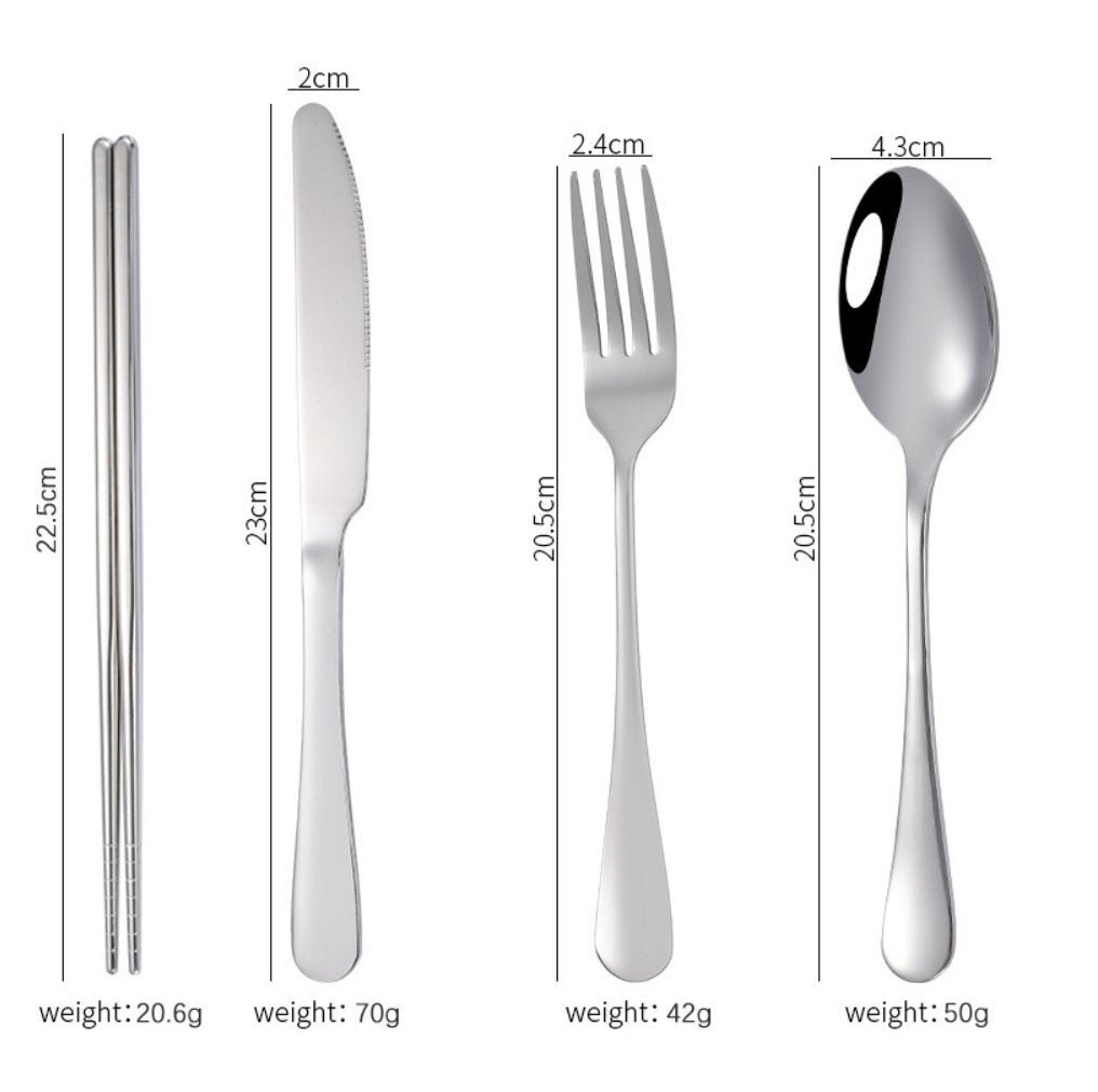Practical 8-piece stainless steel camping cutlery set in black