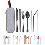 Practical 8-piece stainless steel camping cutlery set in black