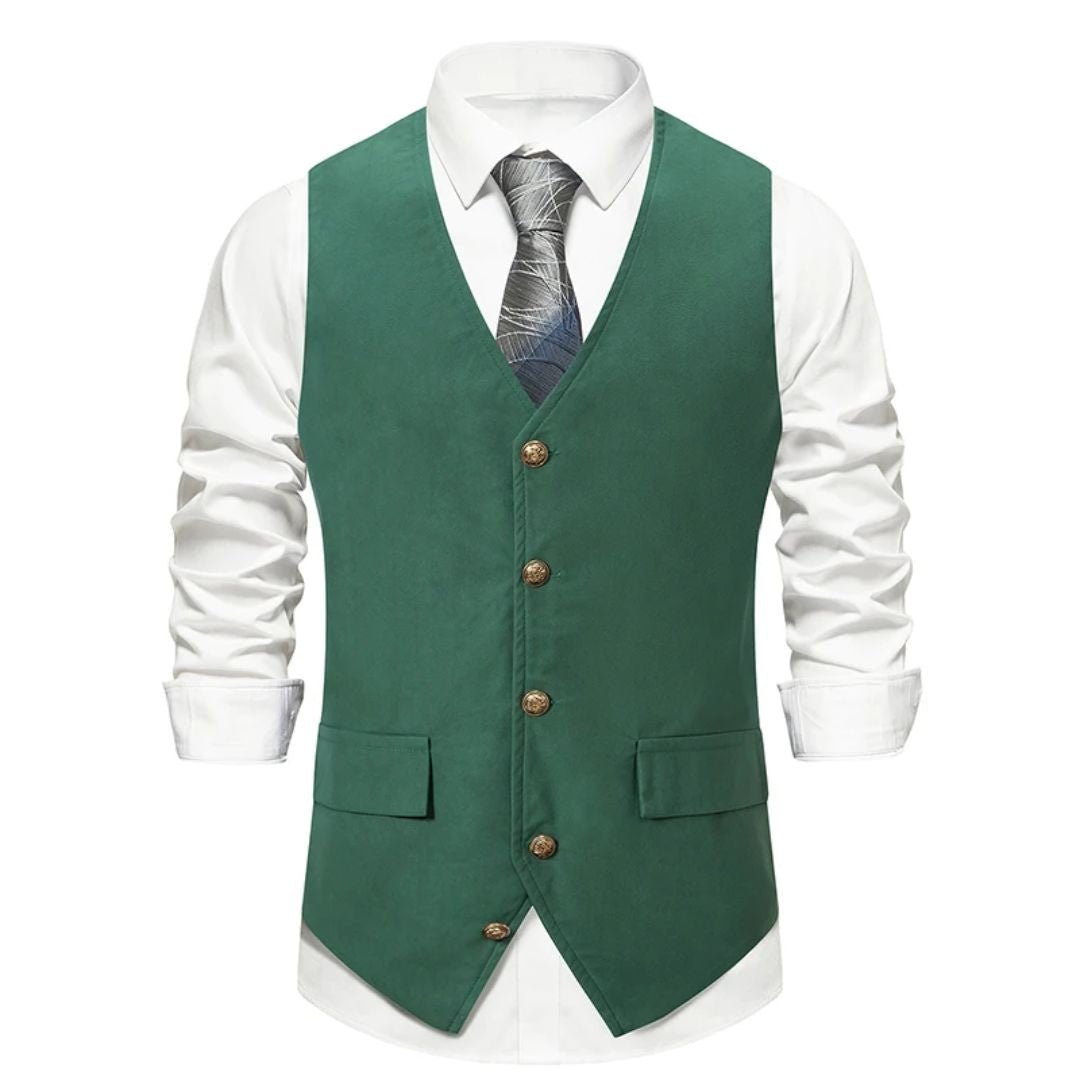 Stylish Men's Suede Vest - Vintage Green, Slim Fit