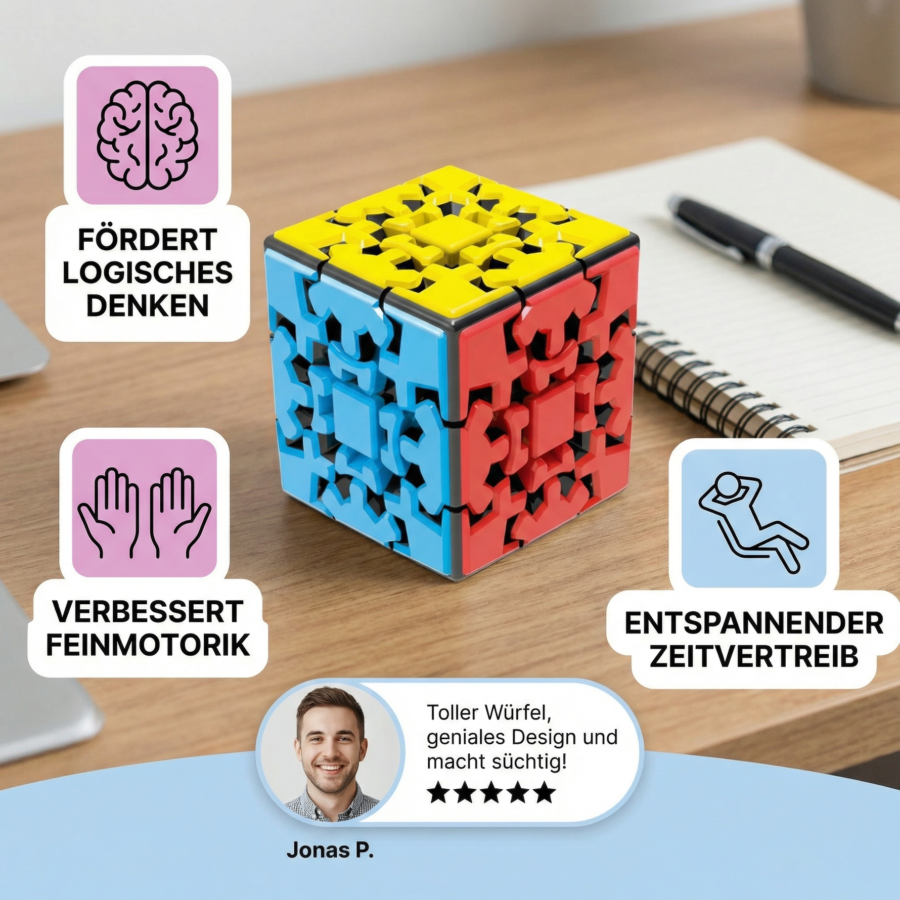 Mechanisches Logikspiel – 3×3×3 Zahnrad-Würfel