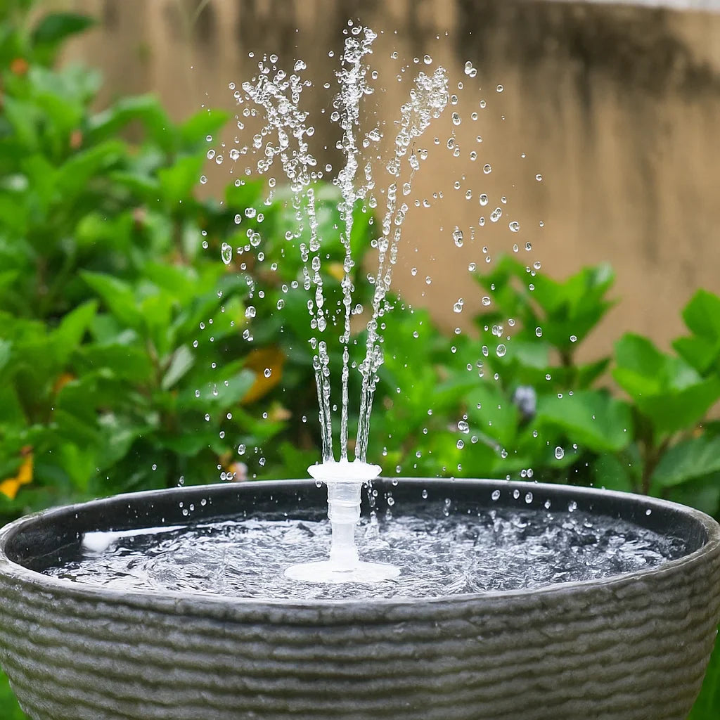Solarbetriebene Wasserfontäne mit LED-Beleuchtung und 16 Düsen