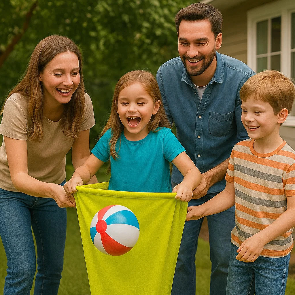 Familien Spiel mit Clown-Hose Fangball