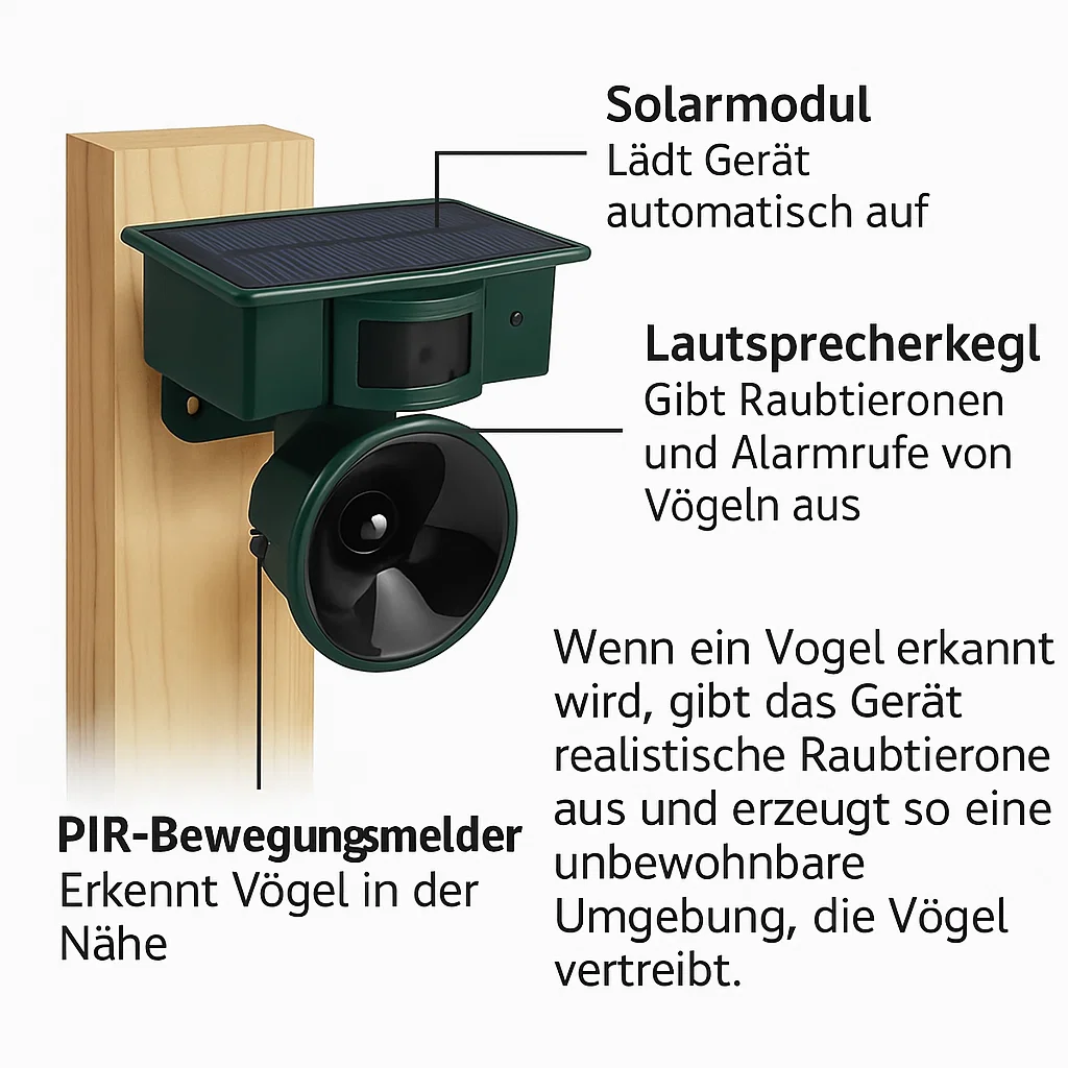 Solarbetriebener, wetterfester Vogelabwehrsystem mit PIR-Sensor