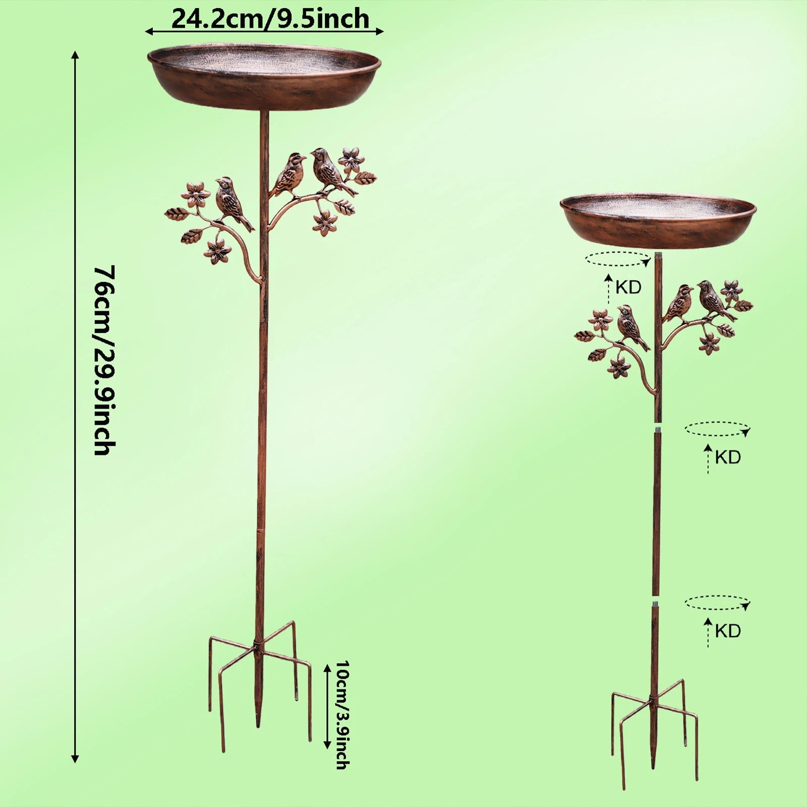 Eleganter Vogelbad mit dekorativem Metallstachel – Antik Kupfer-Design