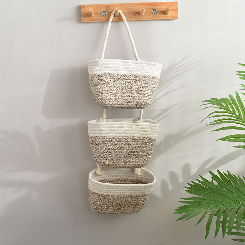 Elegant 3-tier wall basket made of durable cotton