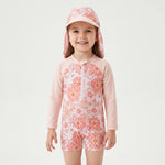 Floral Rash Guard Set for Toddler Girls with Sun Protection
