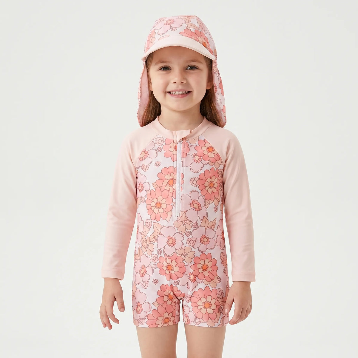 Floral Rash Guard Set for Toddler Girls with Sun Protection