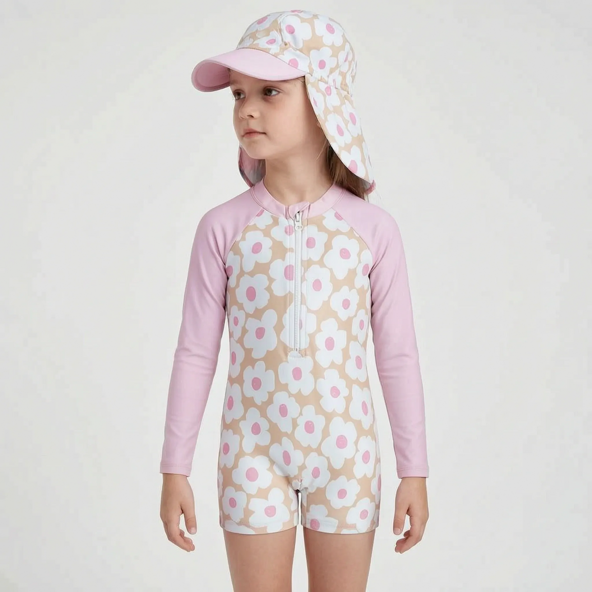 Floral Rash Guard Set for Toddler Girls with Sun Protection