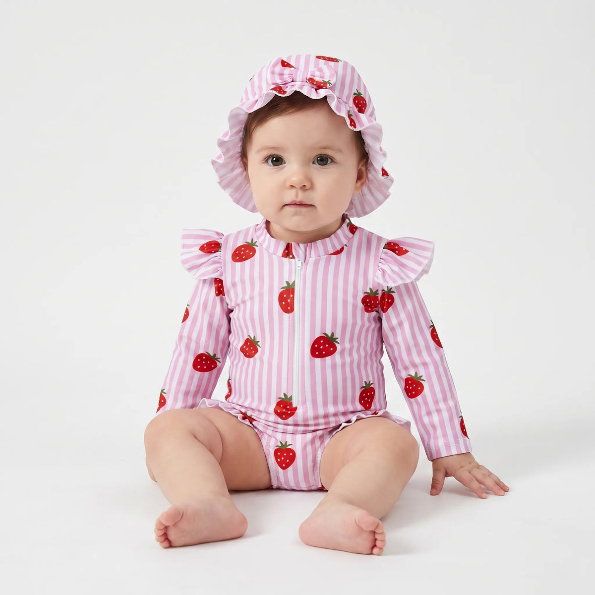 Sun Hat Included - Long-Sleeve Swimsuit for Toddler Girls