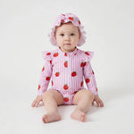 Sun Hat Included - Long-Sleeve Swimsuit for Toddler Girls