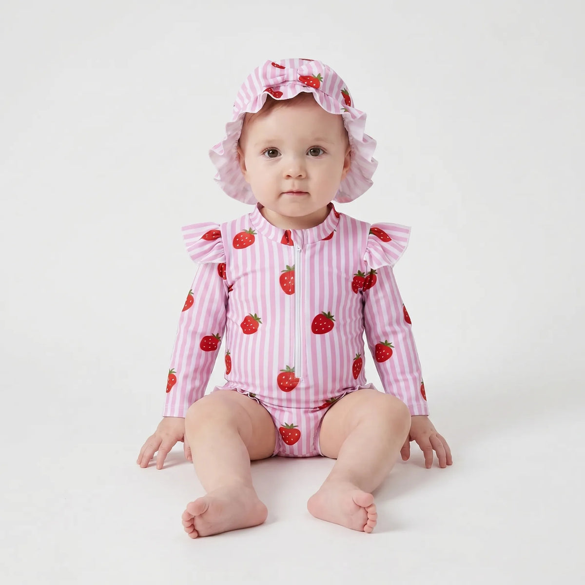 Sun Hat Included - Long-Sleeve Swimsuit for Toddler Girls