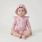 Sun Hat Included - Long-Sleeve Swimsuit for Toddler Girls