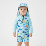 Sun Protection Swim Romper and Hat Set for Toddlers with Long Sleeves