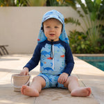 Sun Protection Swim Romper and Hat Set for Toddlers with Long Sleeves