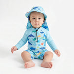 Sun Protection Swim Romper and Hat Set for Toddlers with Long Sleeves
