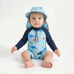 Sun Protection Swim Romper and Hat Set for Toddlers with Long Sleeves