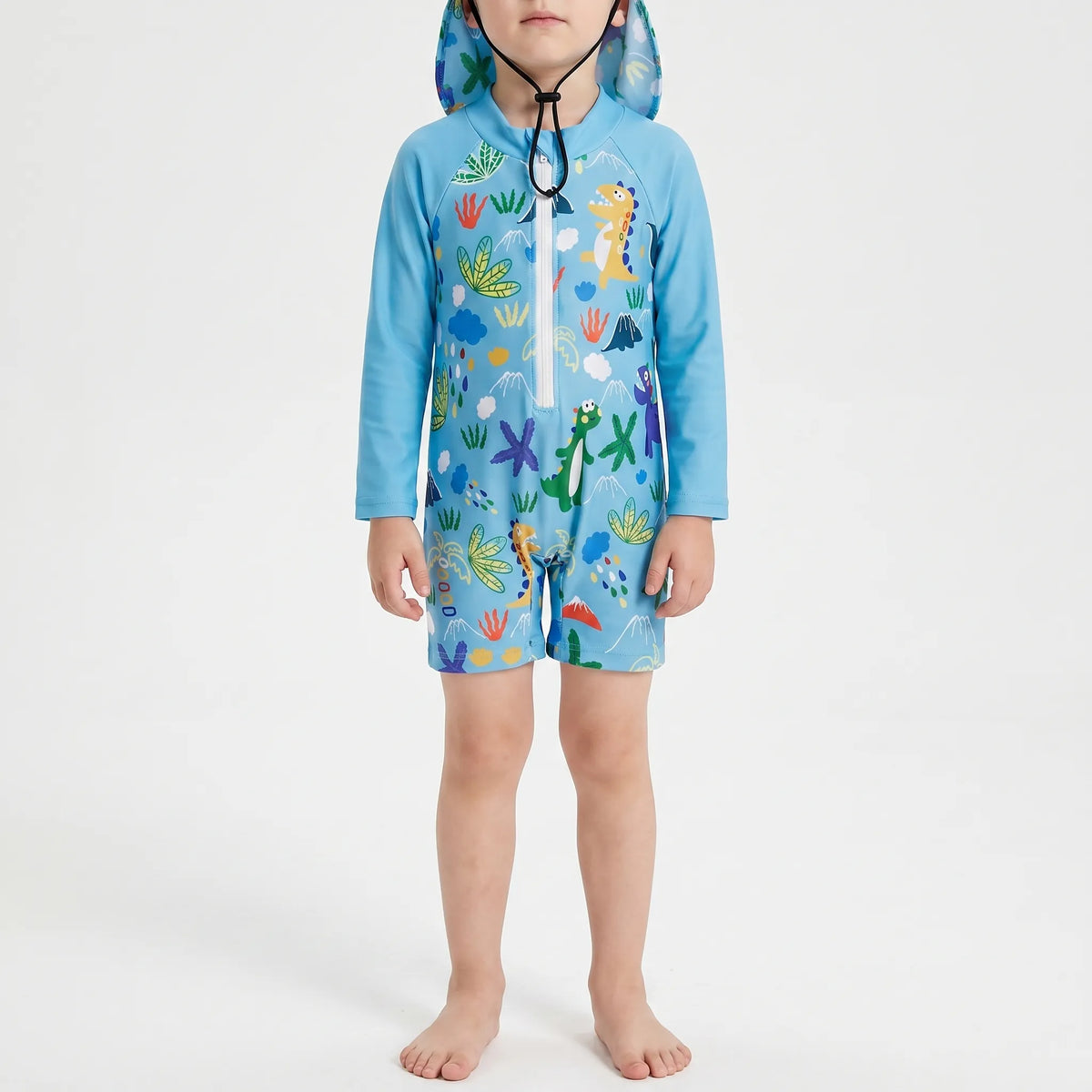 Long-Sleeve Swim Outfit for Toddlers with Sun Protection Hat