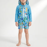 Long-Sleeve Swim Outfit for Toddlers with Sun Protection Hat
