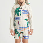 Long-Sleeve Swim Outfit for Toddlers with Sun Protection Hat