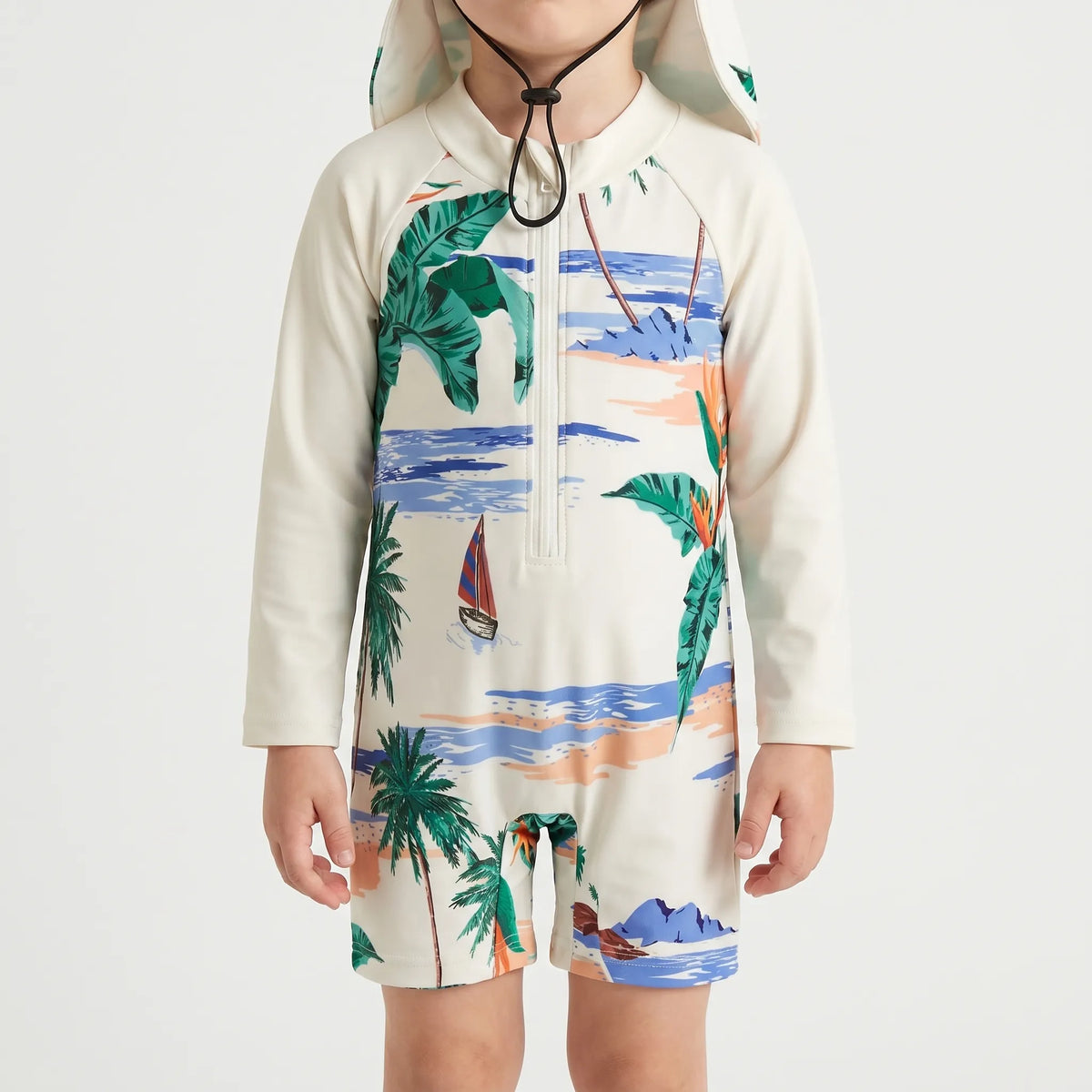 Long-Sleeve Swim Outfit for Toddlers with Sun Protection Hat