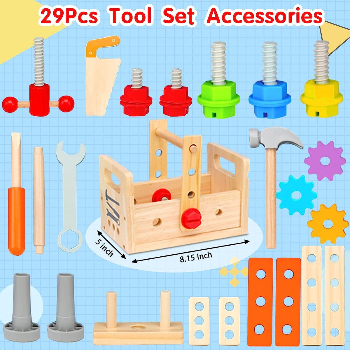 Building Toolbox Toy for Toddlers - Wooden Activity Set