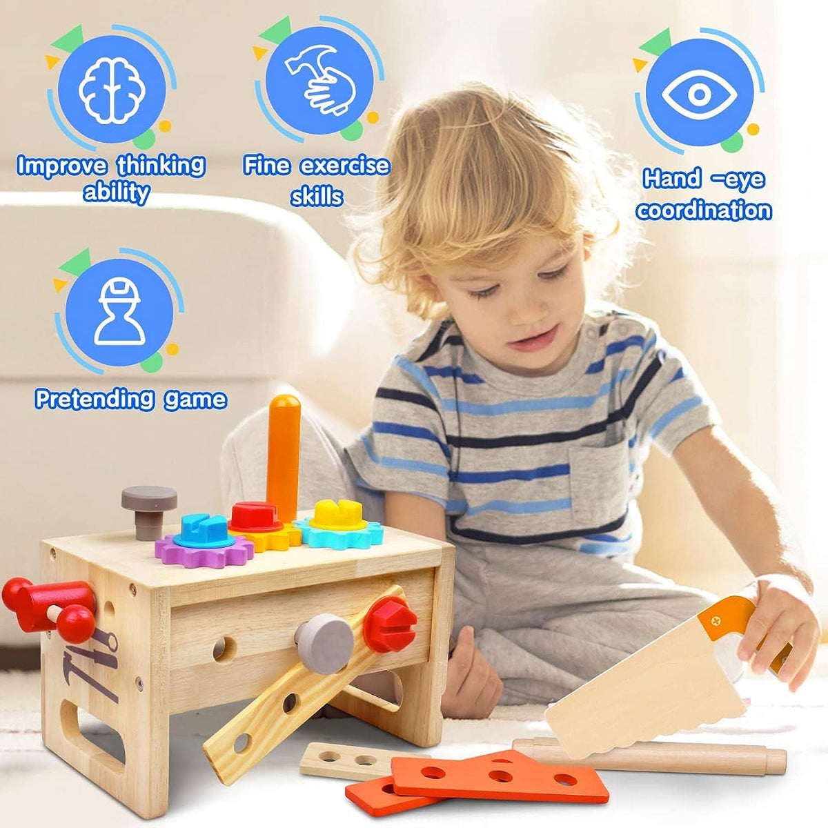 Building Toolbox Toy for Toddlers - Wooden Activity Set