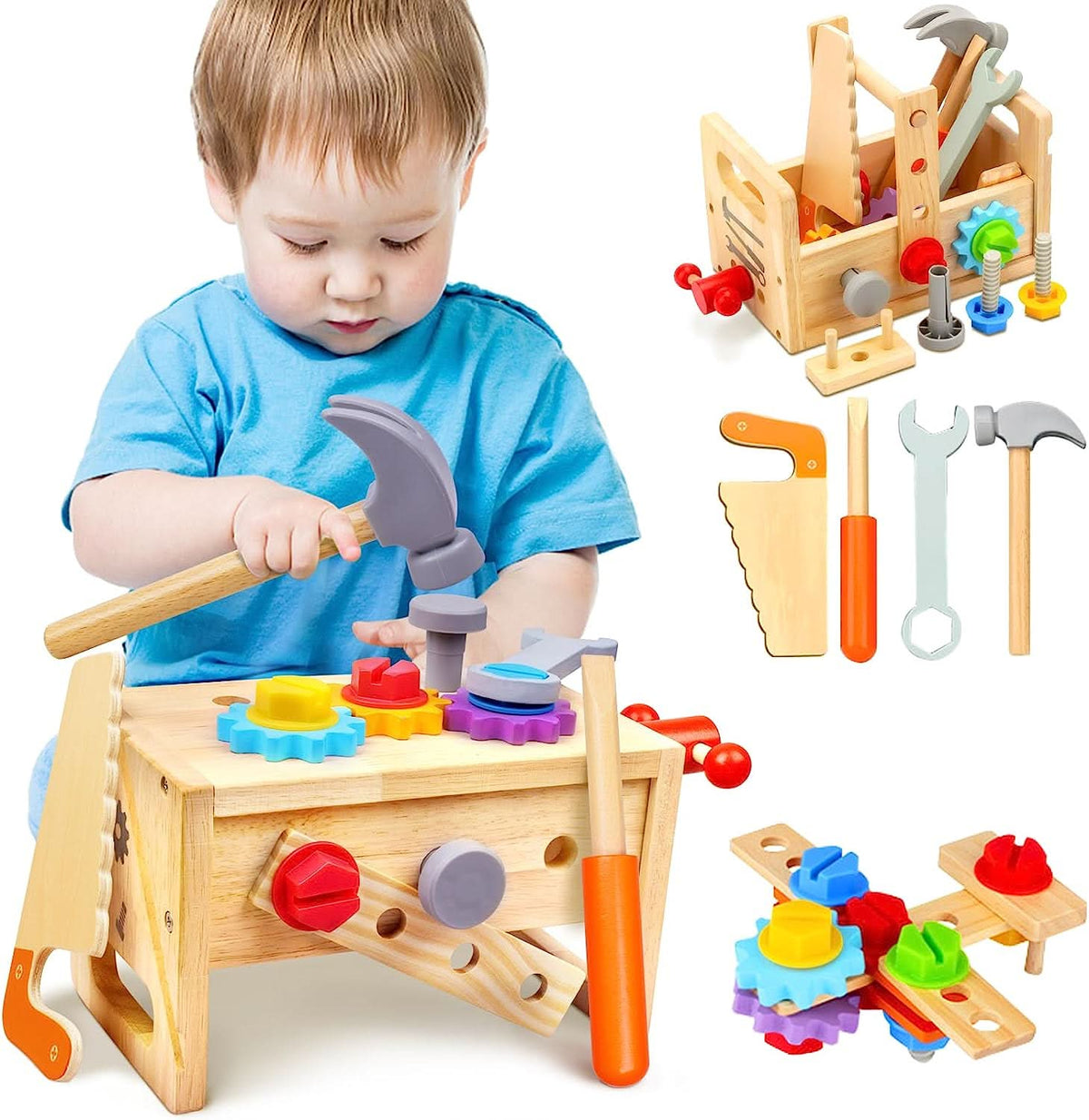 Building Toolbox Toy for Toddlers - Wooden Activity Set