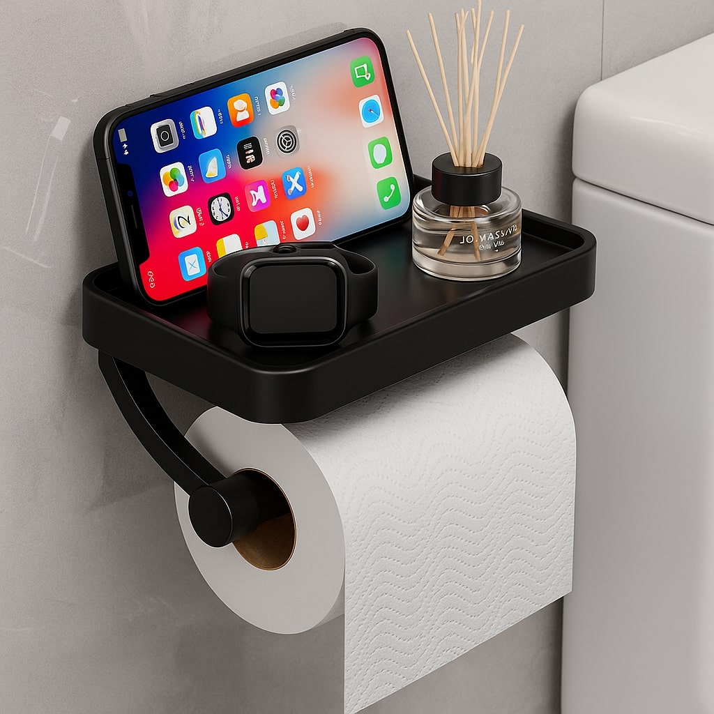 Eleganter Toilettenpapierhalter aus Edelstahl mit Ablage