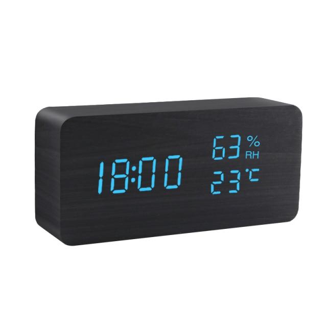 Elegant LED Alarm Clock with Natural Wood Elements