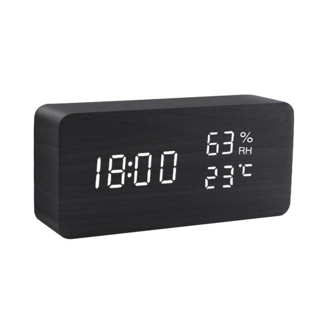 Elegant LED Alarm Clock with Natural Wood Elements