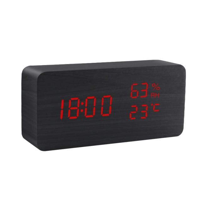 Elegant wooden LED alarm clock with multi-function display
