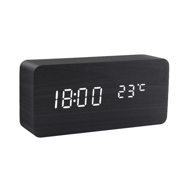 Elegant wooden LED alarm clock with multi-function display