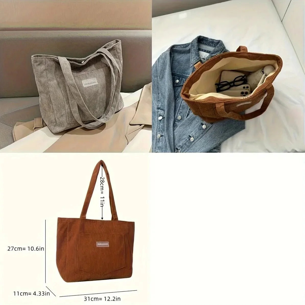 Elegant women's tote in classic colors with generous storage space