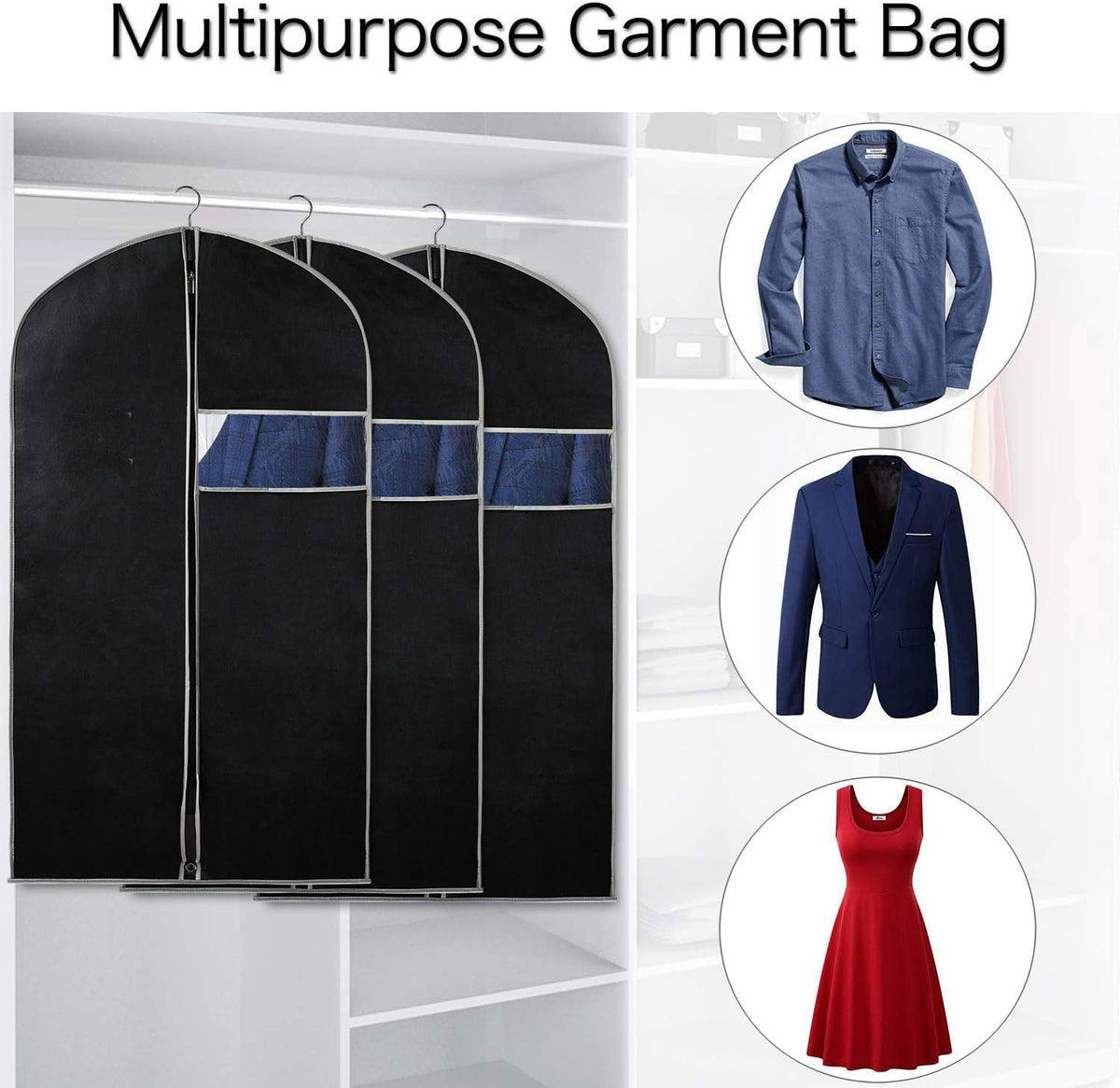 10-Pack Zippered Garment Bags with Viewing Window for All Sizes