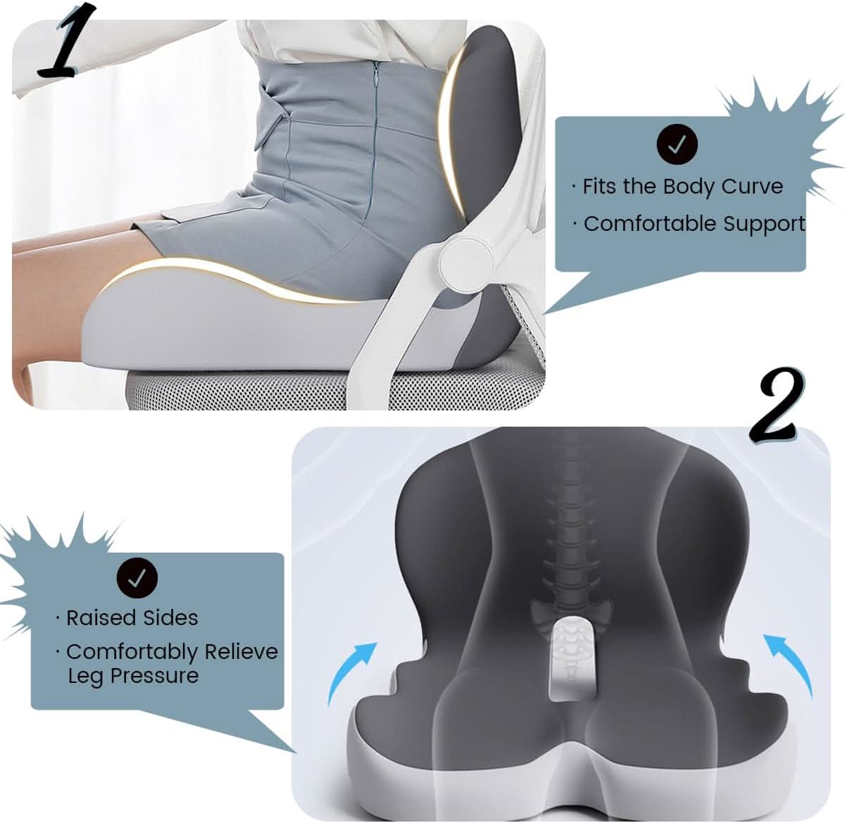 Memory Foam Seat Cushion for Back Pain Relief - Unisex Ergonomic Design