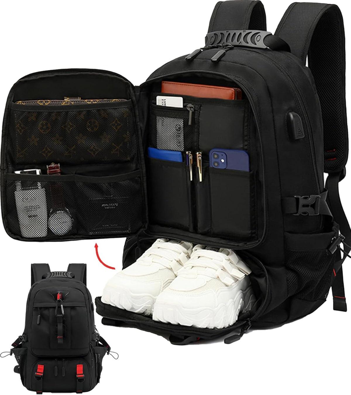 Expandable Travel Backpack for All Genders with USB Charging Port